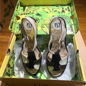 Fly London Women's Multi-Tone Patchwork Leather Slingback Wedges